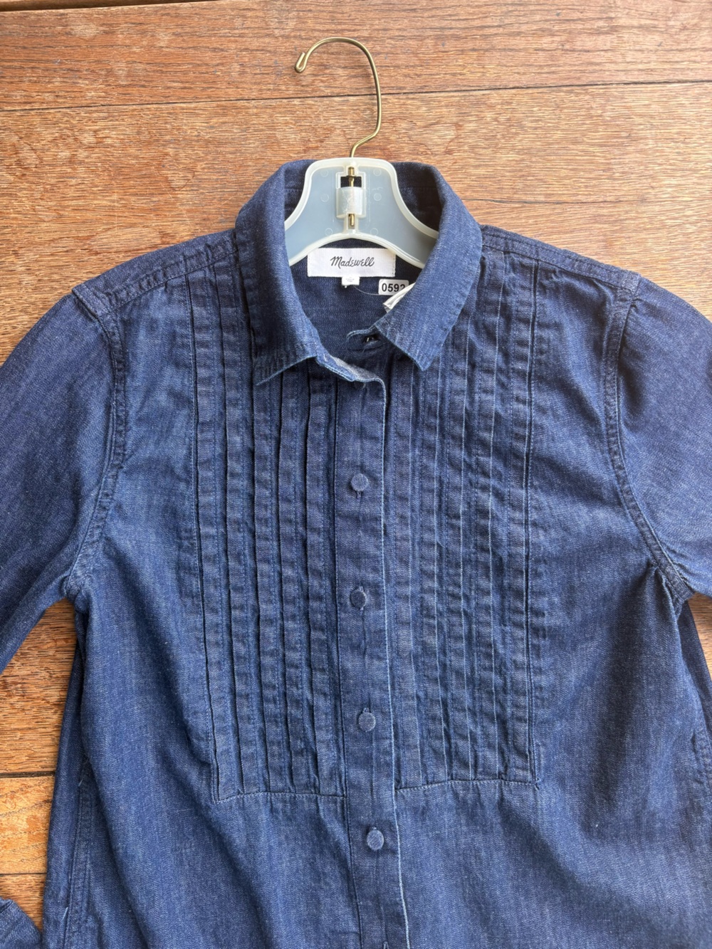 Madewell Dark Blue Pintuck Denim Button-Up Shirt NWOT Size Smal